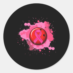 Im Oktober tragen wir rosa Ribbon Bowling Breast C Runder Aufkleber