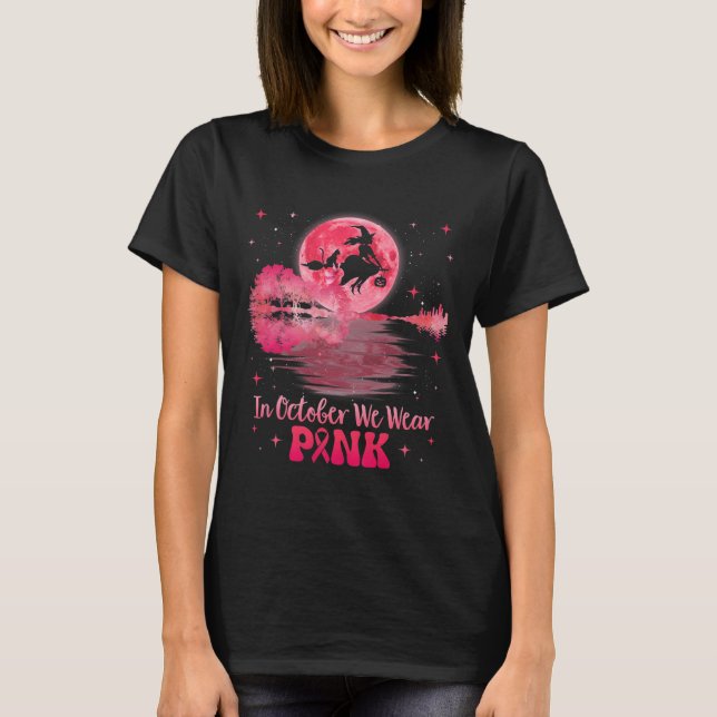 Im Oktober tragen wir rosa Ribbon Halloween Hexenb T-Shirt (Vorderseite)