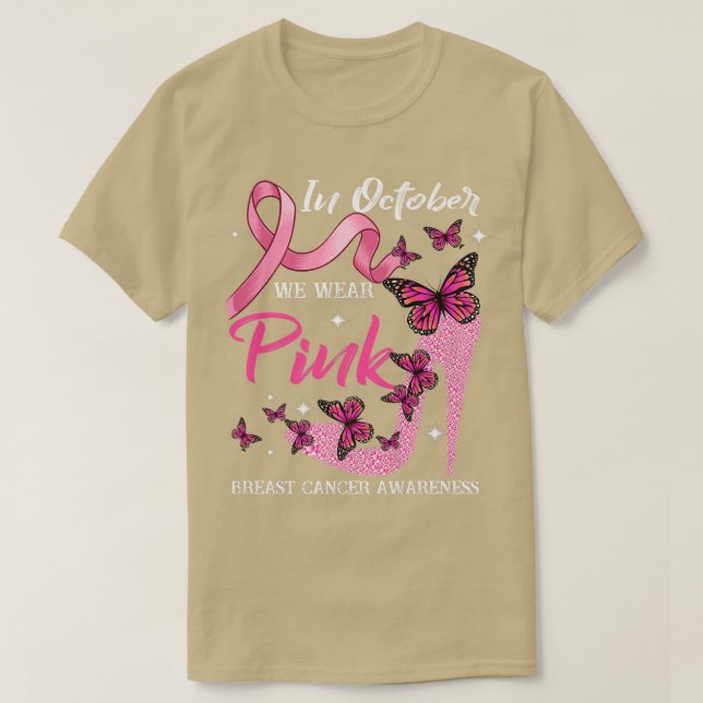 Im Oktober tragen wir rosa Schmetterlinge Brustkre T-Shirt (Design vorne)