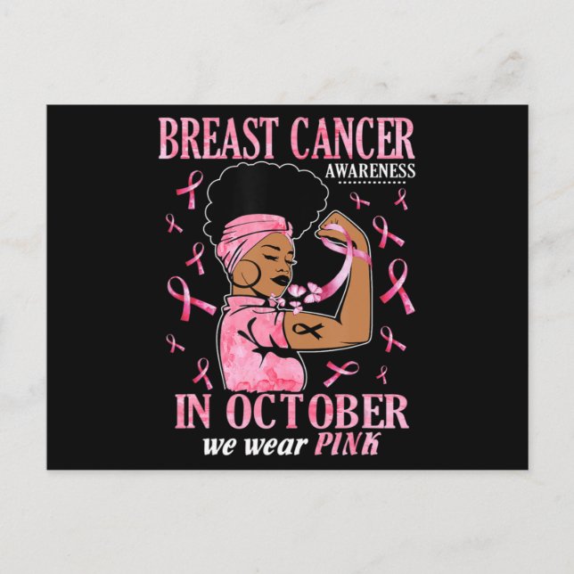 Im Oktober tragen wir rosa schwarze Frauen Brustkr Postkarte (Vorderseite)