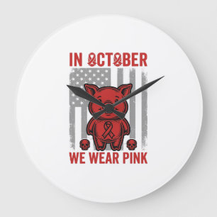 Im Oktober tragen wir rosa Schwein-Bewusstseins-De Große Wanduhr
