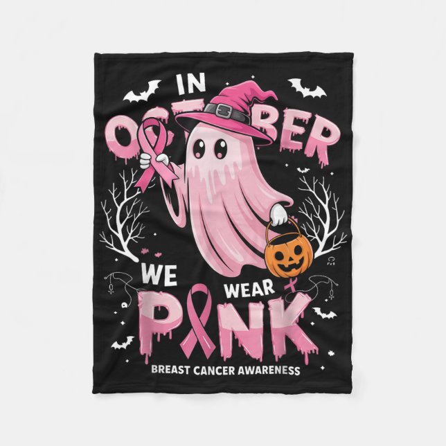 Im Oktober tragen wir rosa Shirt Ghost Brustkrebs Fleecedecke (Vorderseite)