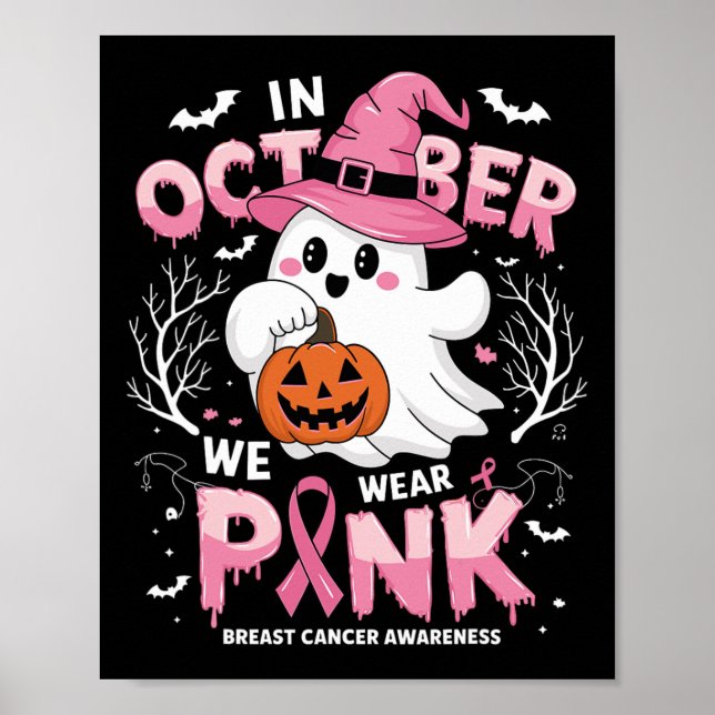 Im Oktober tragen wir rosa Shirt Ghost Brustkrebs Poster (Vorne)