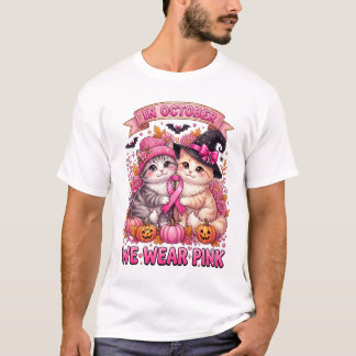 Im Oktober tragen wir Rosa Süße Kätzchen Brustkreb T-Shirt