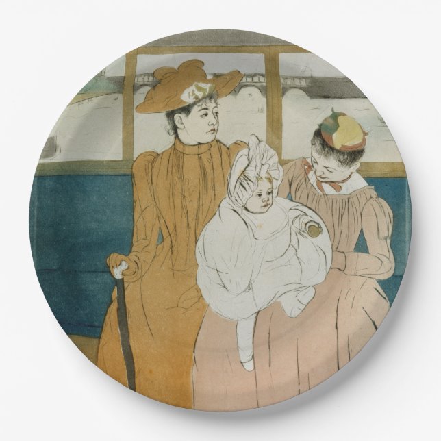 Im Omnibus durch Mary Cassatt Pappteller (Vorderseite)