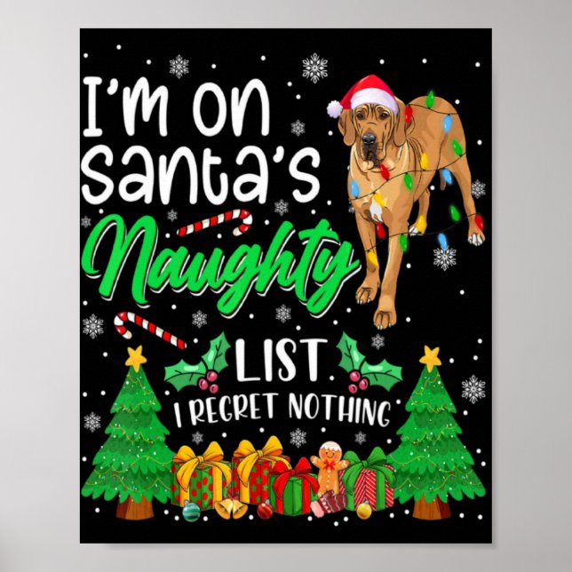 Im On Santas Naughty Cute Dane Dog Xmas T Shirt  Poster (Vorne)
