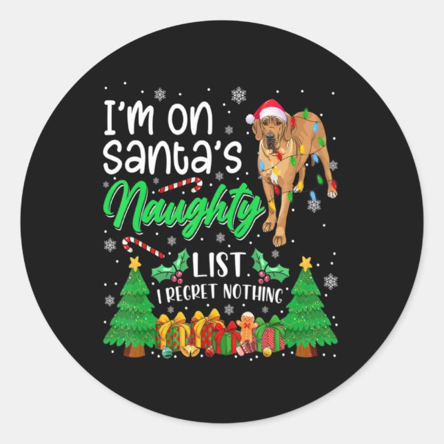 Im On Santas Naughty Cute Dane Dog Xmas T Shirt  Runder Aufkleber (Vorderseite)