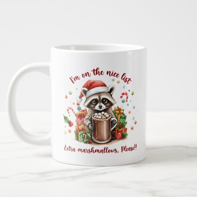 "I'm On The Nice List" Raccoon Christmas Jumbo-Tasse (Links)