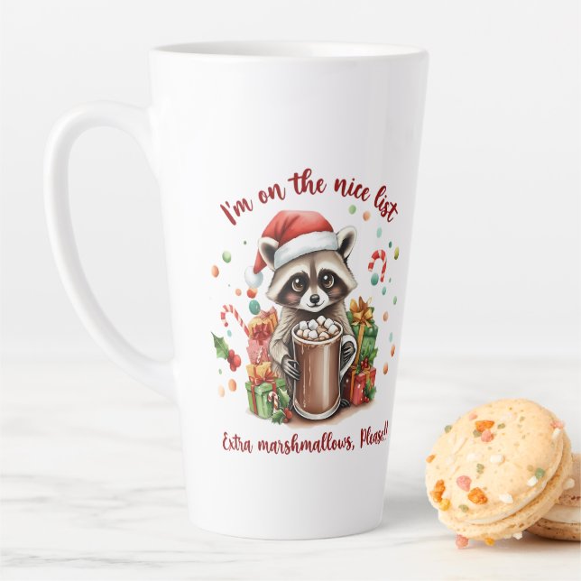 "I'm On The Nice List" Raccoon Christmas Milchtasse (Beispiel)