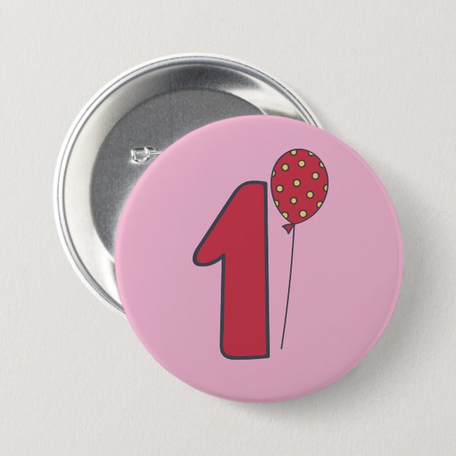 I'm One - Niedlich Balloon Pink & Red 1. Geburtsta Button (Vorne & Hinten)
