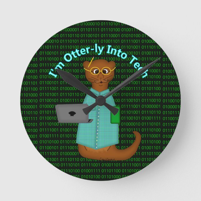 I'm Otter-ly Into Tech Runde Wanduhr (Vorderseite)