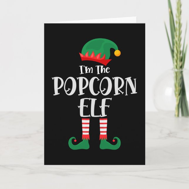 Im Popcorn Elf passend Weihnachten Karte (Vorderseite)