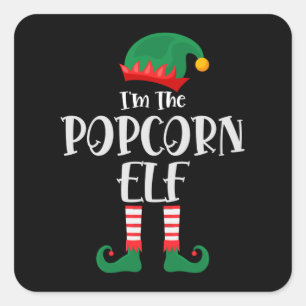 Im Popcorn Elf passend Weihnachten Quadratischer Aufkleber