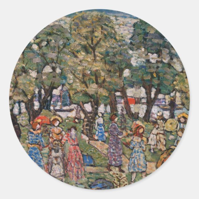 Im Rahmen der Bäume von Maurice Prendergast, Fine  Runder Aufkleber (Vorderseite)