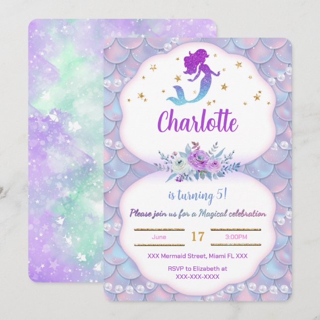 Im Rahmen der Meerjungfrau-Aufforderung Einladung (Vorne/Hinten)