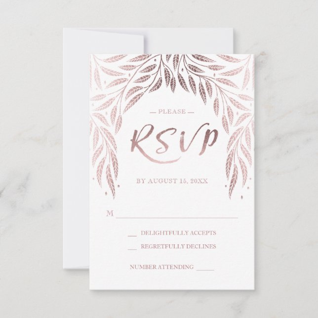 Im Rahmen der Willows Wedding RSVP Rose Gold Karte (Vorderseite)