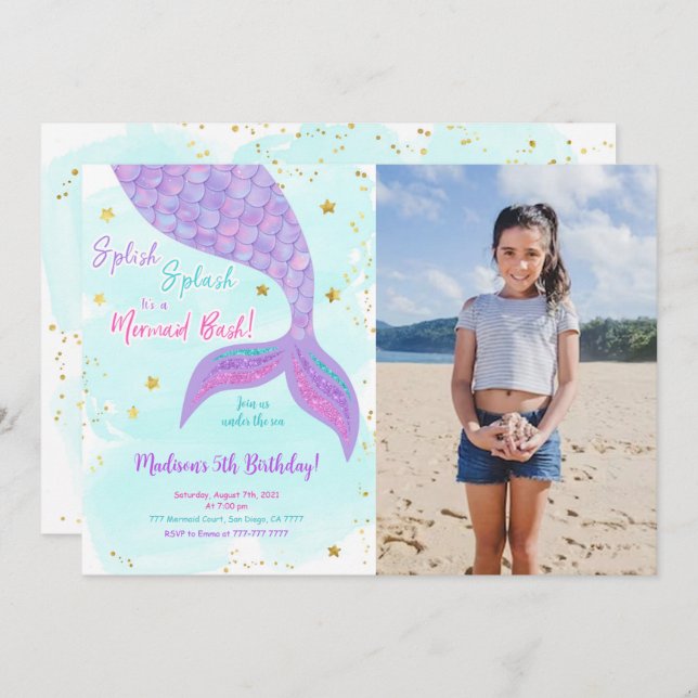 Im Rahmen des Sea Mermaid Kids Foto Einladung (Vorne/Hinten)
