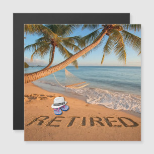 Im Ruhestand In den Sand geschrieben Tropischer St Magnetkarte