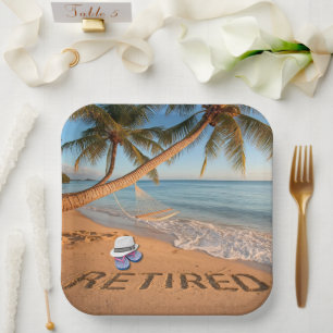 Im Ruhestand In den Sand geschrieben Tropischer St Pappteller