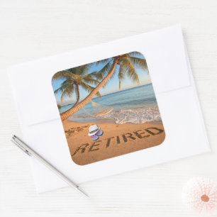 Im Ruhestand In den Sand geschrieben Tropischer St Quadratischer Aufkleber