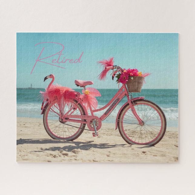 Im Ruhestand stehendes süßes rosa Flamingo-Fahrrad Puzzle (Horizontal)