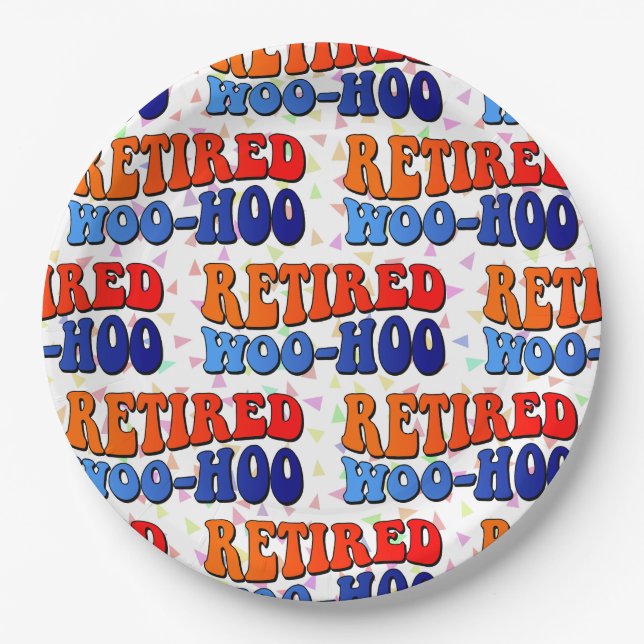 Im Ruhestand Woo Hoo Vintage Groovy Text Pappteller (Vorderseite)