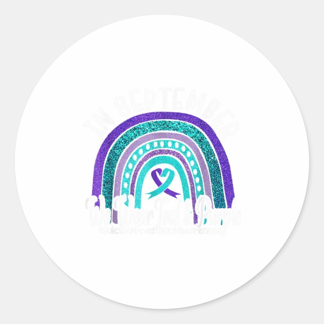 Im September tragen wir Aquamarinen &amp; Lila Sel Runder Aufkleber (Vorderseite)