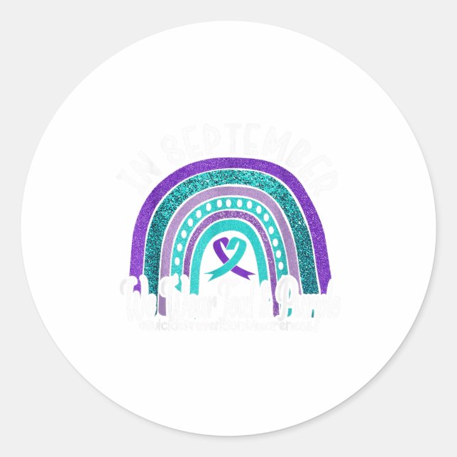 Im September tragen wir Aquamarinen &amp; Lila Sel Runder Aufkleber (Vorderseite)