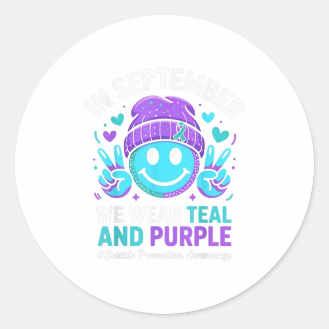 Im September tragen wir Aquamarinen Lila Ribbon-Su Runder Aufkleber (Vorderseite)