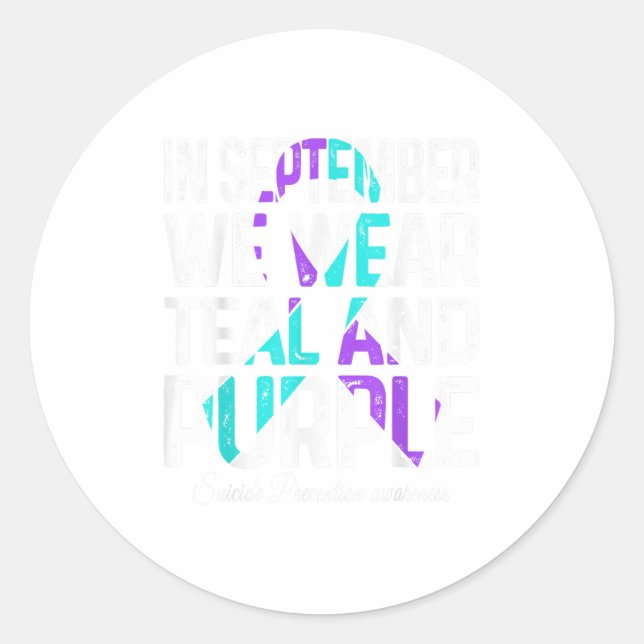 Im September tragen wir Aquamarinen Lila Ribbon-Su Runder Aufkleber (Vorderseite)