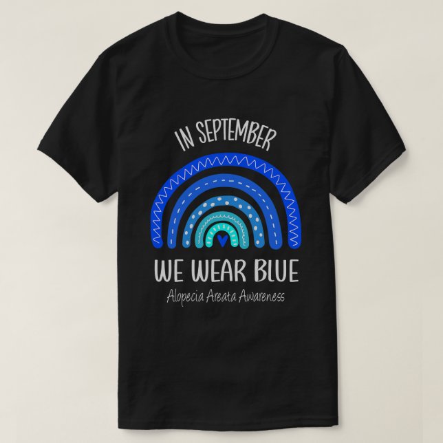 Im September tragen wir blaue Alopecia Areata Awar T-Shirt (Design vorne)