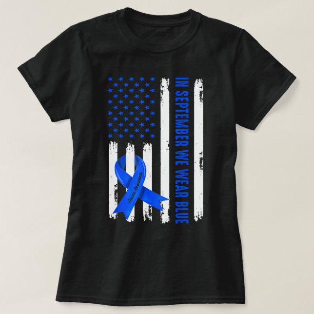 Im September tragen wir das blaue Band Ataxia Bewu T-Shirt (Design vorne)