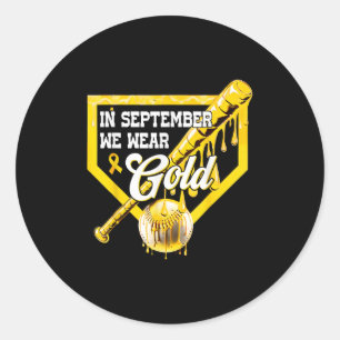 Im September tragen wir Gold Baseball Drip Junge K Runder Aufkleber