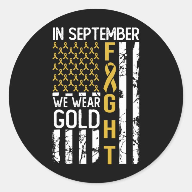 Im September tragen wir Gold USA Childhood Cancer  Runder Aufkleber (Vorderseite)