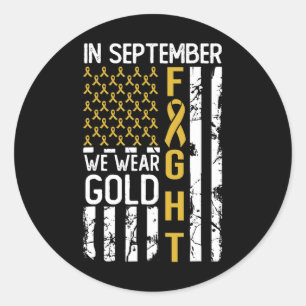 Im September tragen wir Gold USA Childhood Cancer Runder Aufkleber