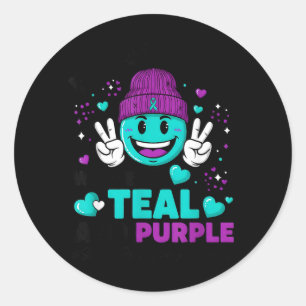 Im September tragen wir Teal Purple Ribbon Prävent Runder Aufkleber