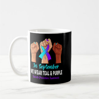 Im September tragen wir Türkis Lila Band Präventio Kaffeetasse