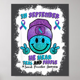 Im September tragen wir Türkis Lila Band Selbstmor Poster