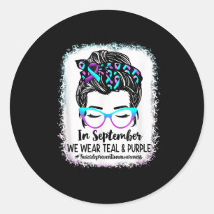 Im September tragen wir Türkis und Lila Selbstmord Runder Aufkleber