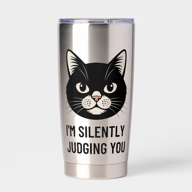 I'm Silently Judging You Funny Black Cat Sarcastic Thermobecher (Vorderseite)