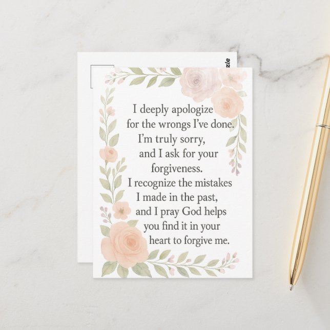 I'm Sorry/Apology\ Forgiveness Floral  Postkarte (Vorderseite/Rückseite Beispiel)
