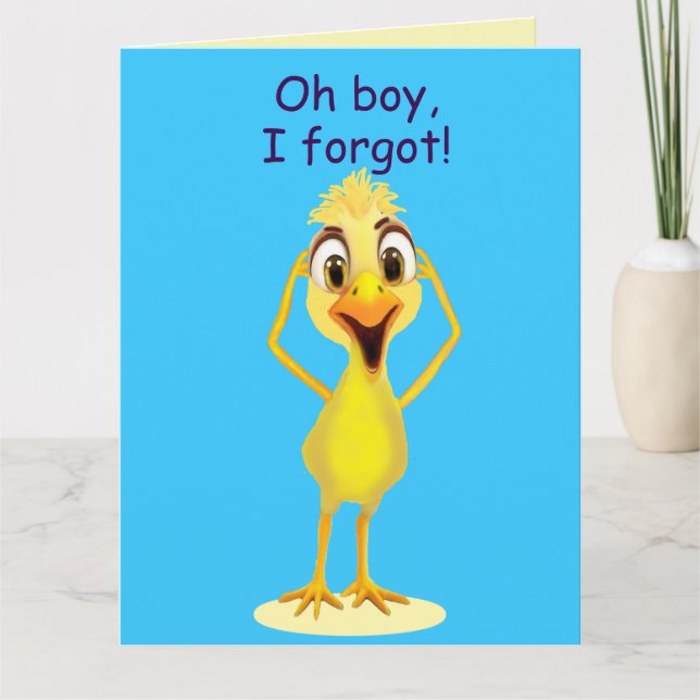 I'm Sorry Little Chicken Belated Birthday Blue Karte (Vorderseite)