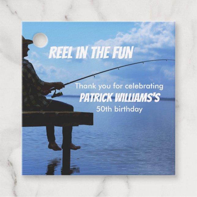 Im Spaß Sunset Fisherman zum 50. Geburtstag Geschenkanhänger (Vorderseite)