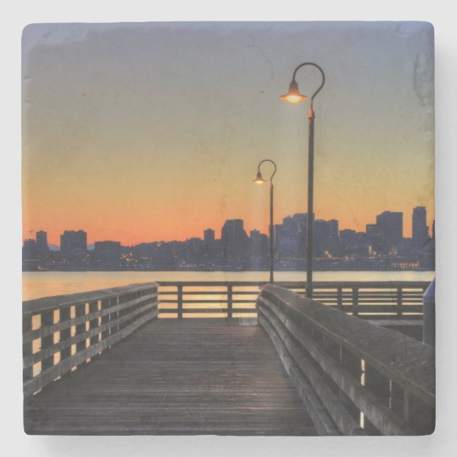 Im Stadtzentrum gelegene Skyline Seattles Steinuntersetzer (Vorderseite)