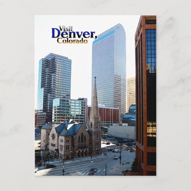 Im Stadtzentrum von Denver und der Trinity Episcop Postkarte (Vorderseite)