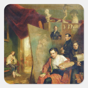 Im Studio des Malers, 1832 Quadratischer Aufkleber