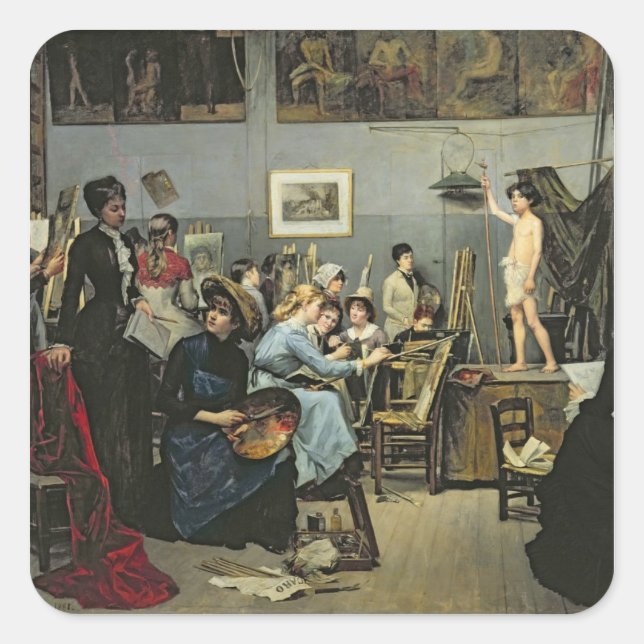 Im Studio Quadratischer Aufkleber (Vorderseite)