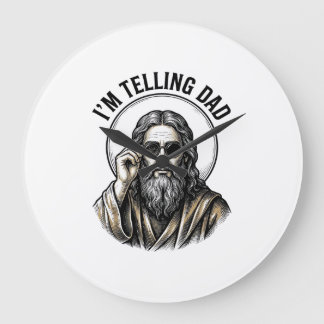 I'm Telling Dad Vintage Engraving Funny Shirt Große Wanduhr