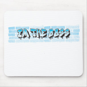 IM THE BOSS Graffiti Theme Blue Spritzer Paint Mousepad