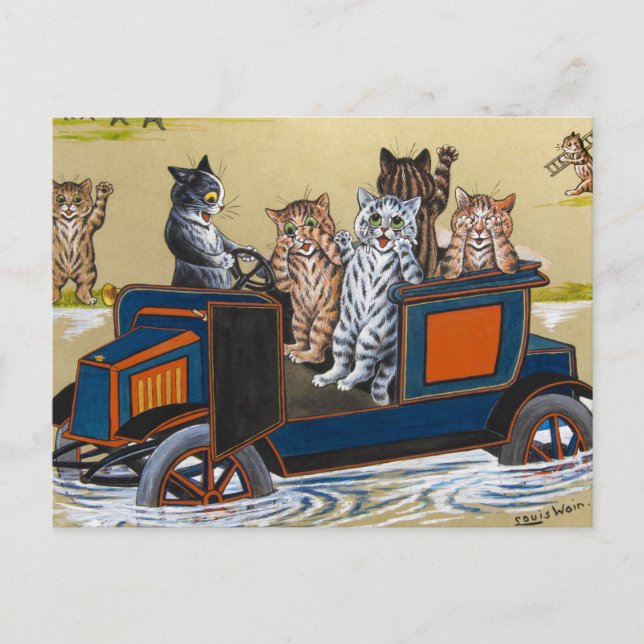 Im tiefen Wasser von Louis Wain Postkarte (Vorderseite)
